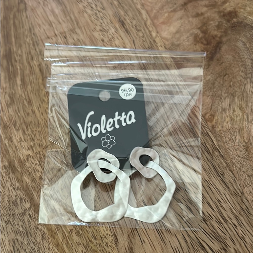 #1 - White and Silver Earrings with Irregular Shape and Matte Finish